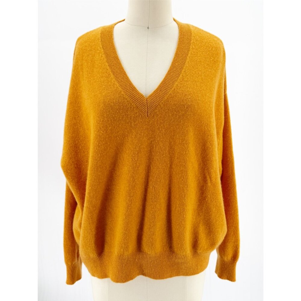 Crush Cashmere Malibu Sunshine V Neck Sweater in Orange 3 - Picture 10 of 13